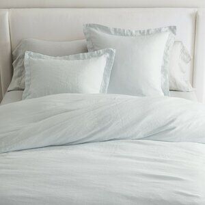 POTTERY BARN *Euro* Set/2 Blue Frost Belgian Linen Pillow Shams